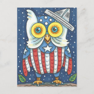 4TH OF JULY AMERICAN OWL, BIRD, HOLIDAY POSTCARD FEIERTAGSPOSTKARTE