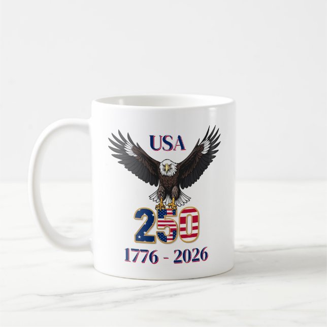 4th of July Anniversary 250 Years USA Bald Eagle Kaffeetasse (Links)