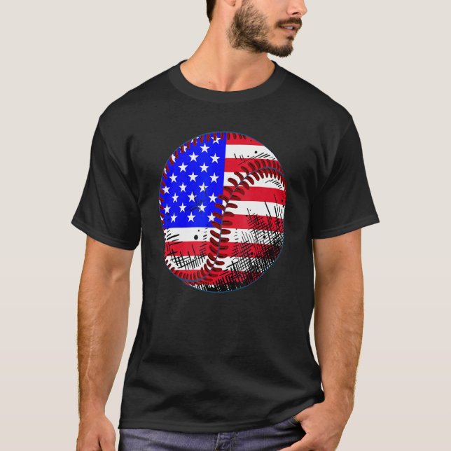4th Of July Baseball American Flag Patriotic Weath T-Shirt (Vorderseite)