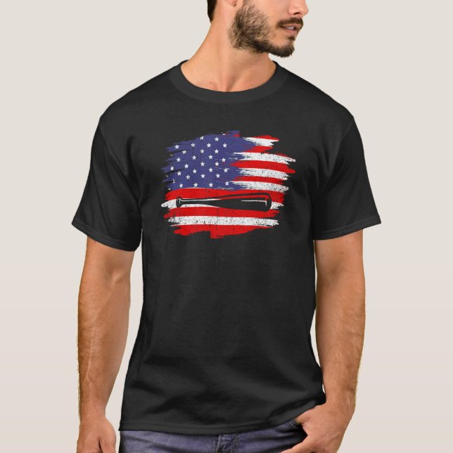 4th of July Baseball   American Flag With Bat Patr T-Shirt (Vorderseite)