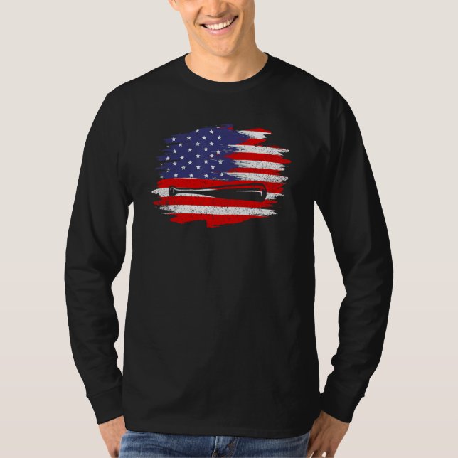 4th of July Baseball   American Flag With Bat Patr T-Shirt (Vorderseite)