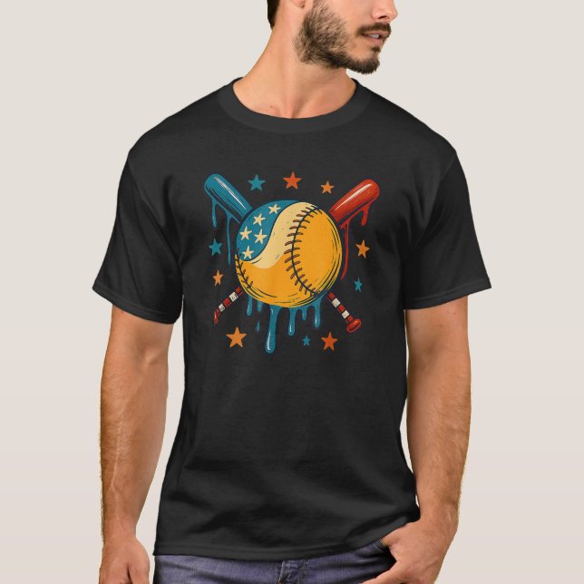 4th of July Baseball Drip Patriotic American Flag  T-Shirt (Vorderseite)