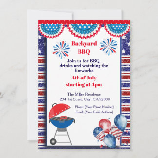 4th Of July BBQ Invitation, Party In USA Invite Dankeskarte