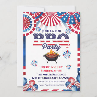 4th Of July BBQ Invitation, Party In USA Invite Einladung