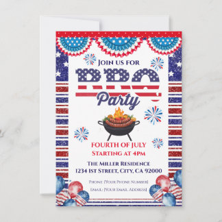 4th Of July BBQ Invitation, Party In USA Invite Einladung