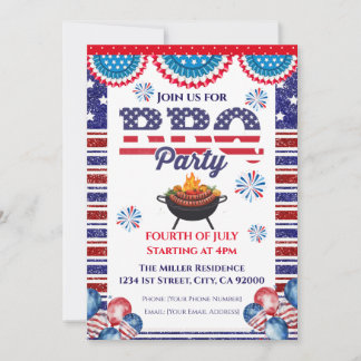 4th Of July BBQ Invitation, Party In USA Invite Einladung
