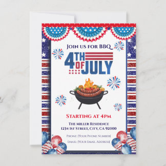 4th Of July BBQ Invitation, Party In USA Invite Einladung