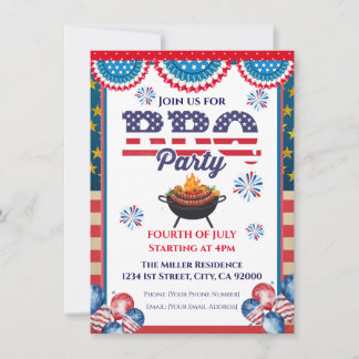 4th Of July BBQ Invitation, Party In USA Invite Einladung