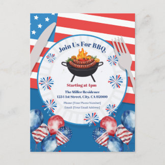 4th Of July BBQ Invitation, Party In USA Invite Feiertagspostkarte