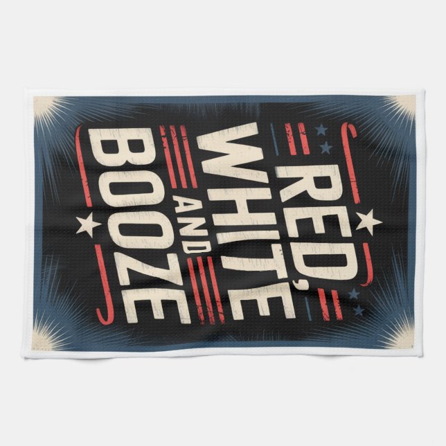 4th of July Booze Party | Red White and Booze Geschirrtuch (Horizontal)