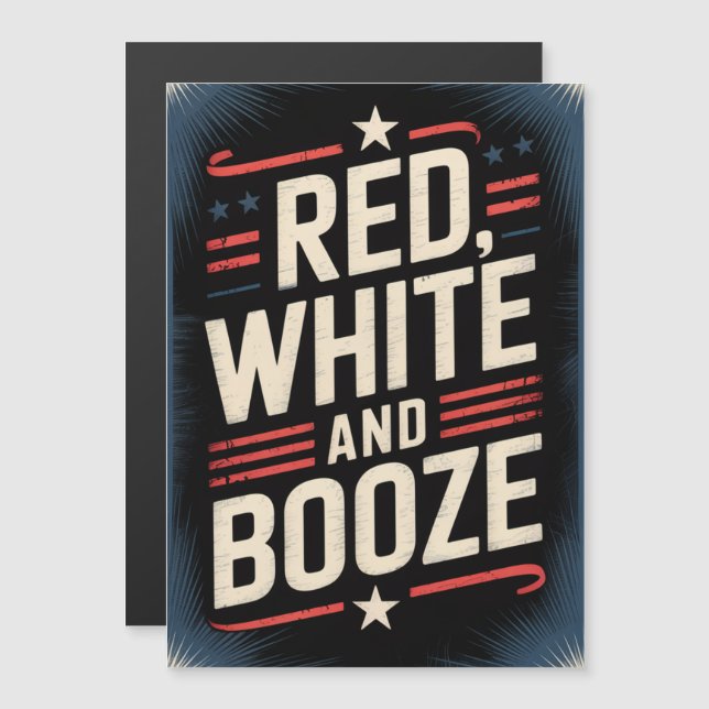 4th of July Booze Party | Red White and Booze Magneteinladung (Vorne/Hinten)