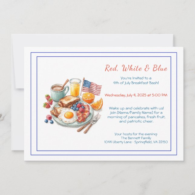 4th of July Breakfast Invitation – Patriotic  Einladung (Vorderseite)