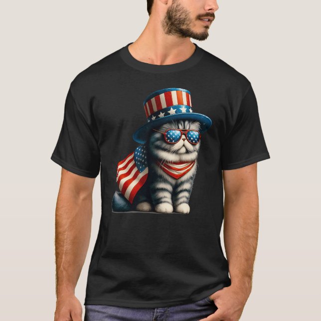 4th of July Cat American Flag Cat Lover Meowica In T-Shirt (Vorderseite)