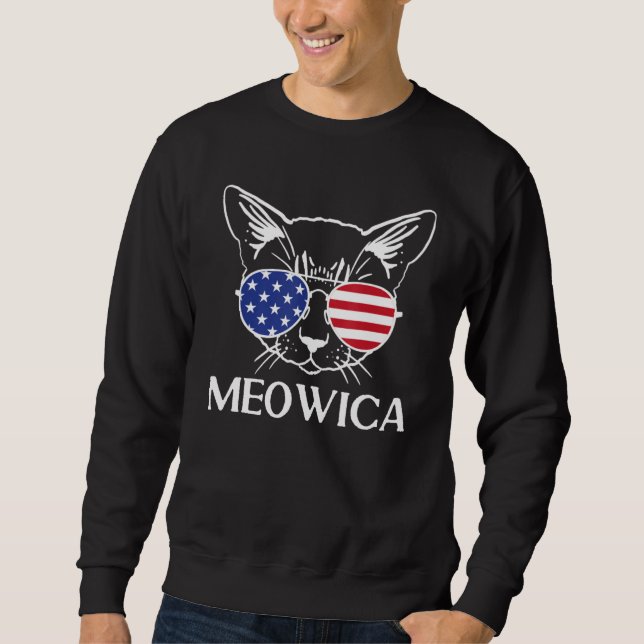 4th of July Cat American Flag Sunglasses USA Meowi Sweatshirt (Vorderseite)