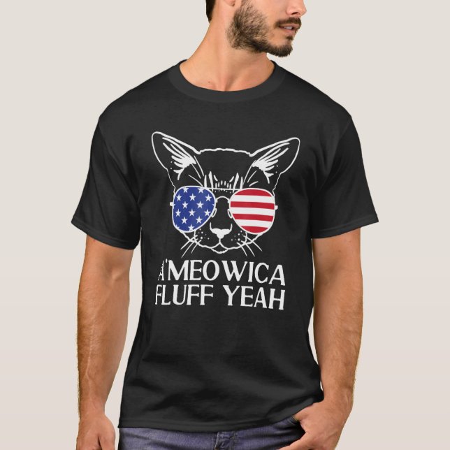 4th of July Cat US Flag Sunglasses Ameowica Fluff  T-Shirt (Vorderseite)
