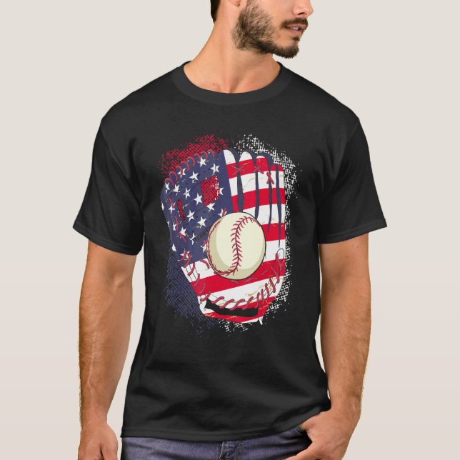 4th Of July Catcher Baseball Player US Flag Sport  T-Shirt (Vorderseite)