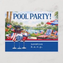 4th of July Celebration Barbecue Pool Party  Postkarte