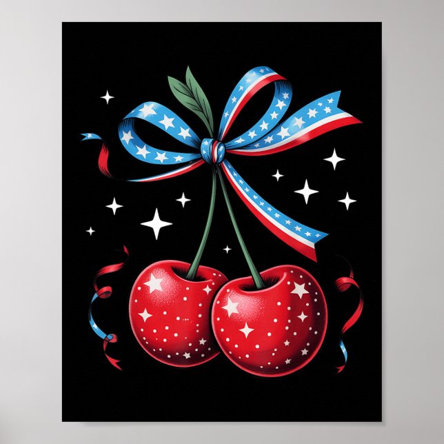 4th Of July Cherries Coquette Bow Patriotic Cherry Poster (Vorne)