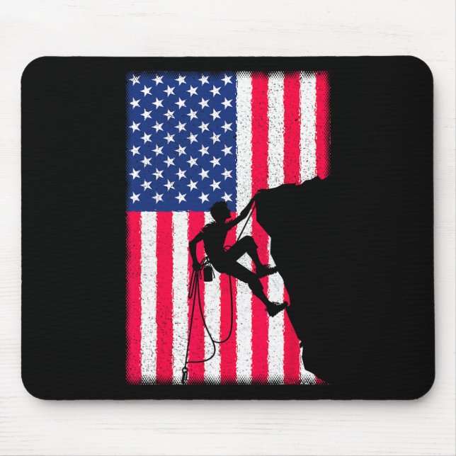 4th Of July Climbing Patriotic Usa Flag Mountain C Mousepad (Vorne)