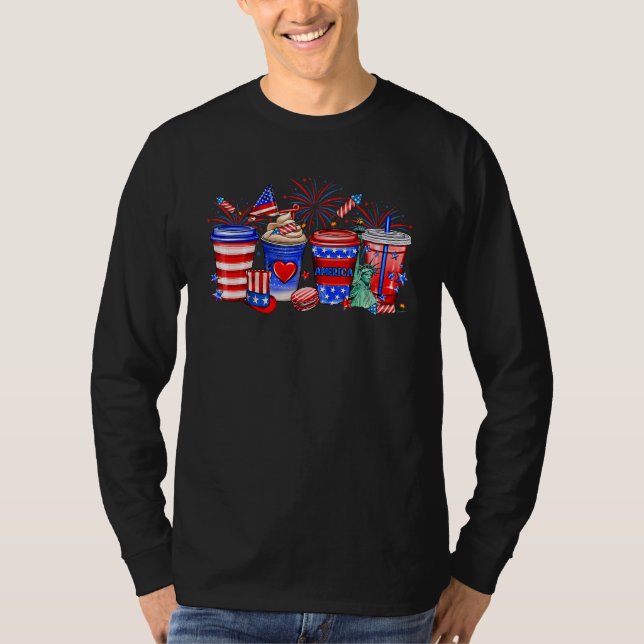 4th Of July Coffee Cups Patriotic Independence Cof T-Shirt (Vorderseite)