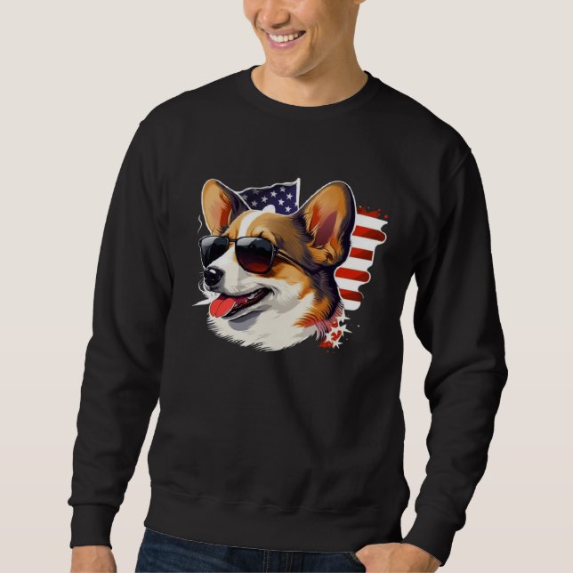 4th Of July Corgi American Flag Dog Sweatshirt (Vorderseite)
