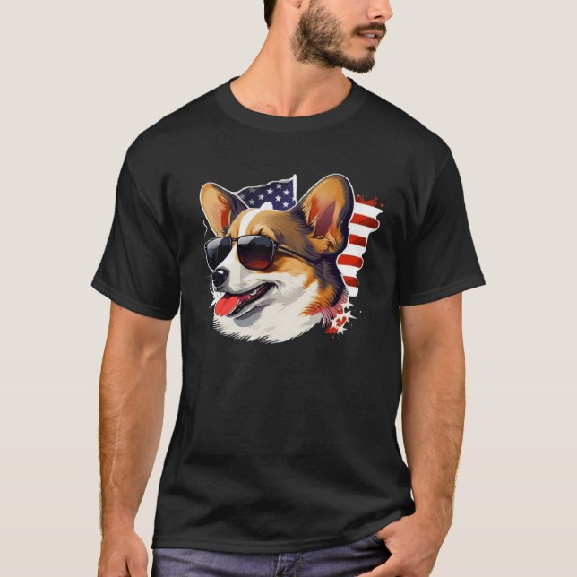 4th Of July Corgi American Flag Dog T-Shirt (Vorderseite)