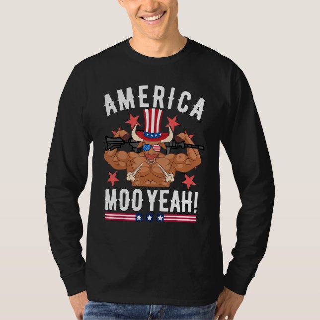 4th Of July Cow  Moo Yeah Sun Glasses Patriotic T-Shirt (Vorderseite)