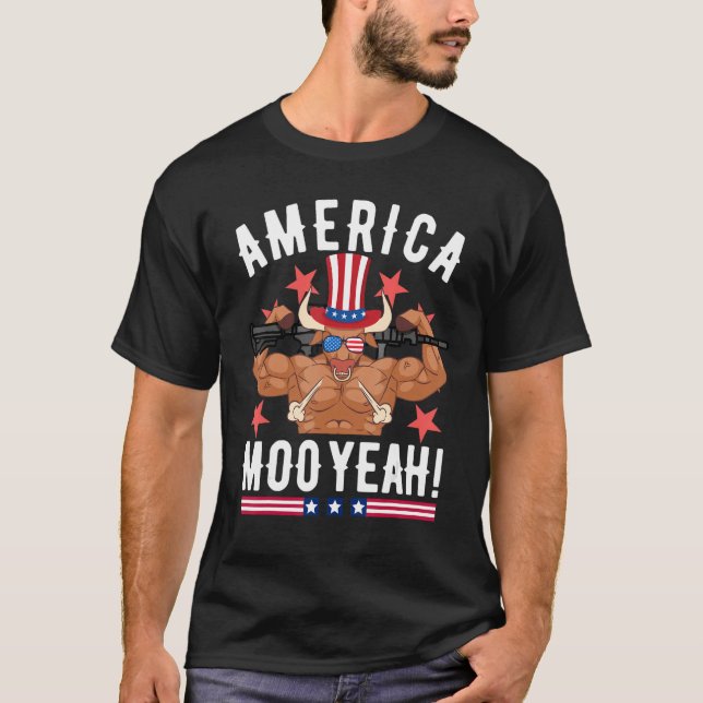 4th Of July Cow  Moo Yeah Sun Glasses Patriotic T-Shirt (Vorderseite)