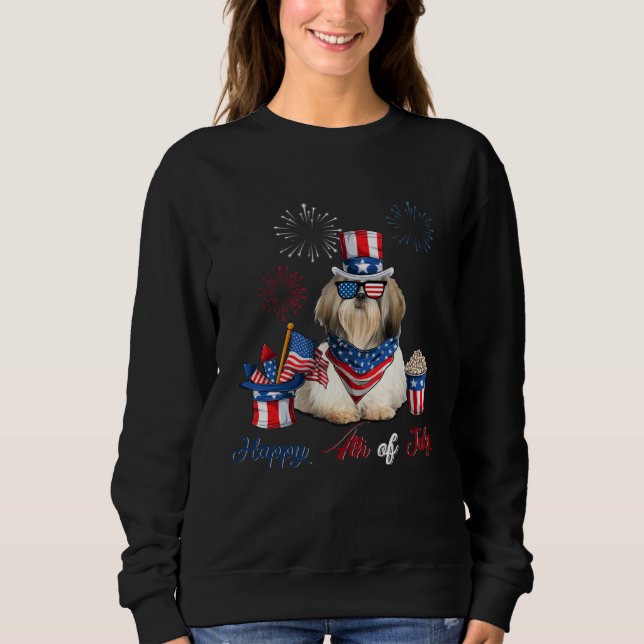 4th of July Cute American Flag  Shih Tzu Dog Firew Sweatshirt (Vorderseite)