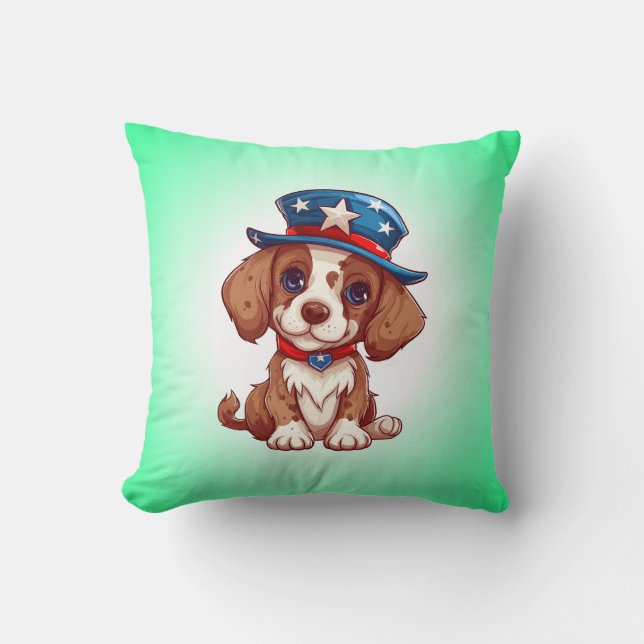 4th of July Cute Puppy With American Hat-71009 Kissen (Vorderseite)