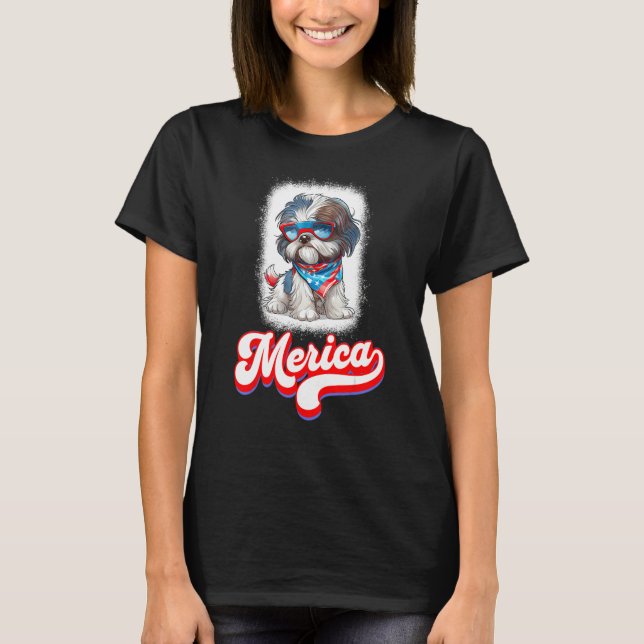 4th Of July Cute Shih Tzu Puppy Dog T-Shirt (Vorderseite)