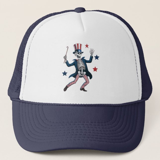4th of July Dancing Skeleton Hat Truckerkappe (Vorderseite)