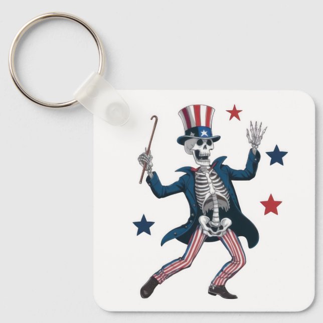 4th of July Dancing Skeleton Schlüsselanhänger (Vorderseite)
