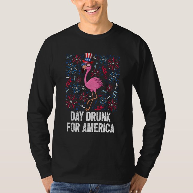4th Of July Day Drunk Flamingo US Flag Freedom Pat T-Shirt (Vorderseite)