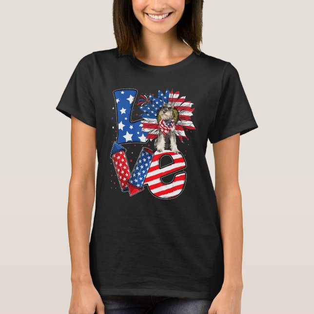 4th of July Decor Patriotic LOVE Schnauzer Dog USA T-Shirt (Vorderseite)