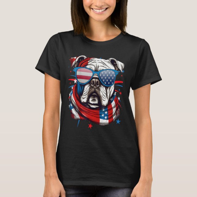 4th Of July Dog Bulldog American Flag Independence T-Shirt (Vorderseite)