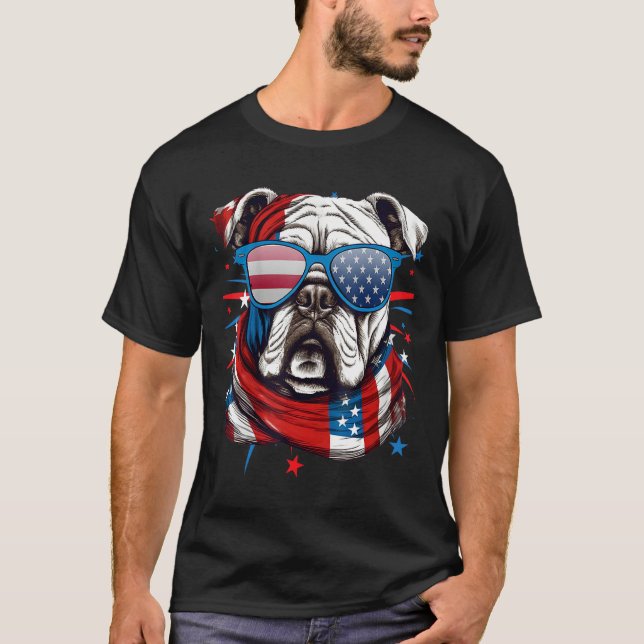4th Of July Dog Bulldog American Flag Independence T-Shirt (Vorderseite)