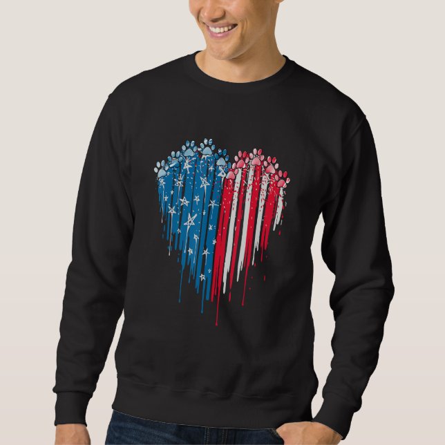 4th Of July Dog Paw Heart American Flag Sweatshirt (Vorderseite)