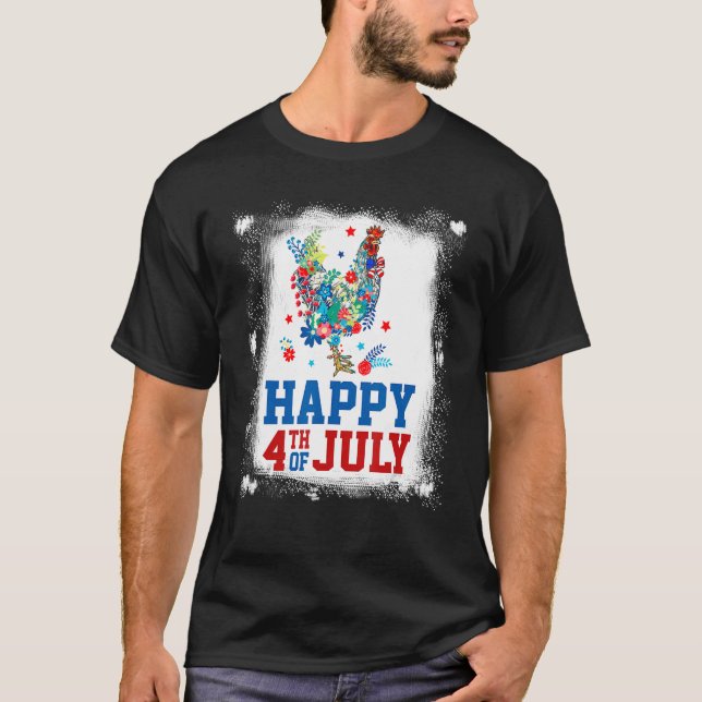 4th Of July Farmer Chicken Flower American Flag Pa T-Shirt (Vorderseite)