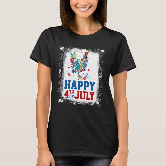 4th Of July Farmer Chicken Flower American Flag Pa T-Shirt (Vorderseite)