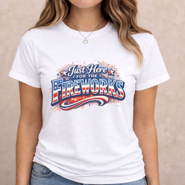 4th of July Fireworks  Tri-Blend Shirt (patriotic women t-shirt with Just Here for the Fireworks text on neutral background)