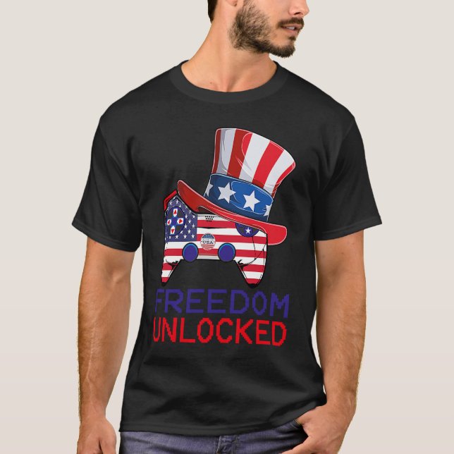 4th Of July Freedom Unlocked Video Game Gamer USA  T-Shirt (Vorderseite)