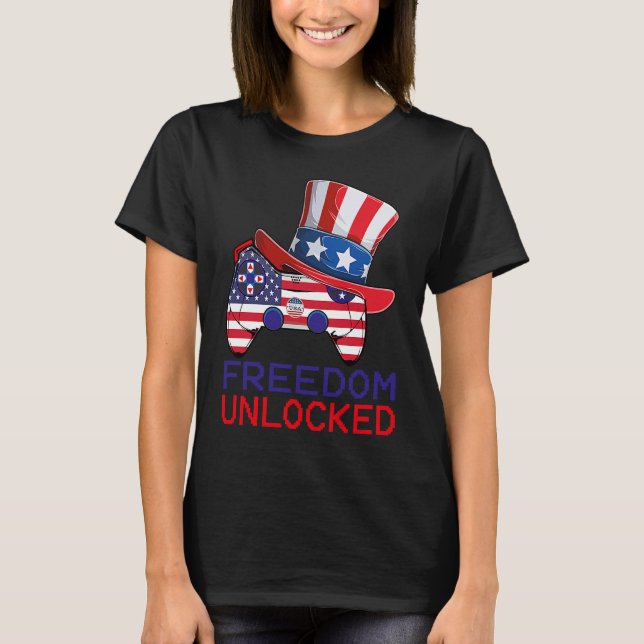 4th Of July Freedom Unlocked Video Game Gamer USA  T-Shirt (Vorderseite)