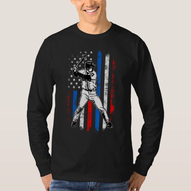 4th Of July Funny Baseball American Flag Batter Hi T-Shirt (Vorderseite)
