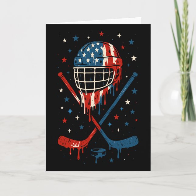 4th Of July Hockey Ice Cream Drip Helmet Sticks Us Karte (Vorderseite)
