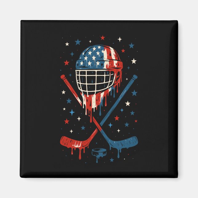 4th Of July Hockey Ice Cream Drip Helmet Sticks Us Magnet (Vorne)