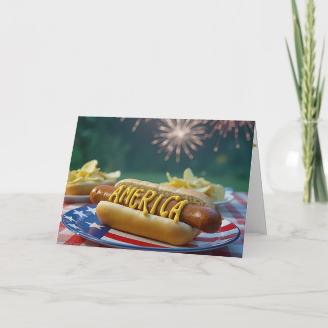 4th of July Hot Dog and Fireworks Karte (Vorderseite)