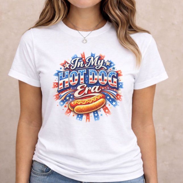 4th of July Hot Dog Era Tri-Blend Shirt (patriotic women t-shirt with In My Hot Dog Era text and festive hot dog design)