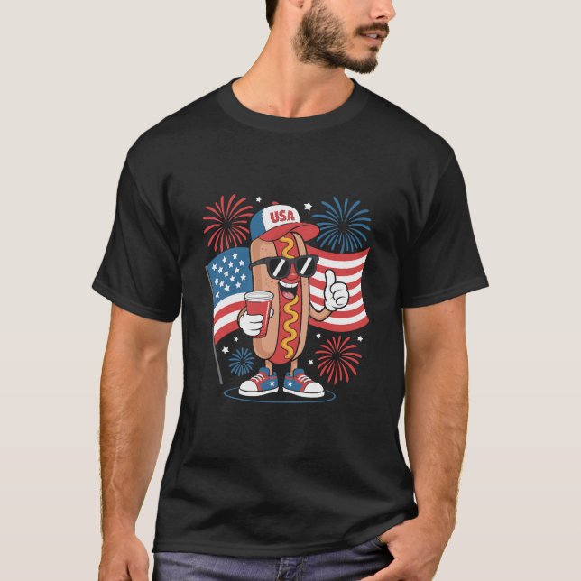 4th Of July Hotdog American Flag Patriotic Firewor T-Shirt (Vorderseite)