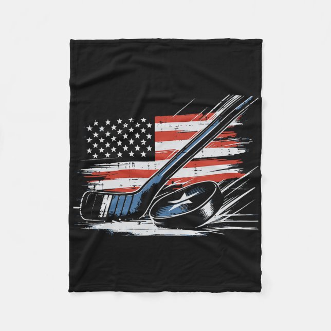 4th Of July Ice Hockey Stick Puck Us Flag Men Boys Fleecedecke (Vorderseite)